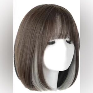 12’’Cold brown highlighted gray full head wig for women with short hair